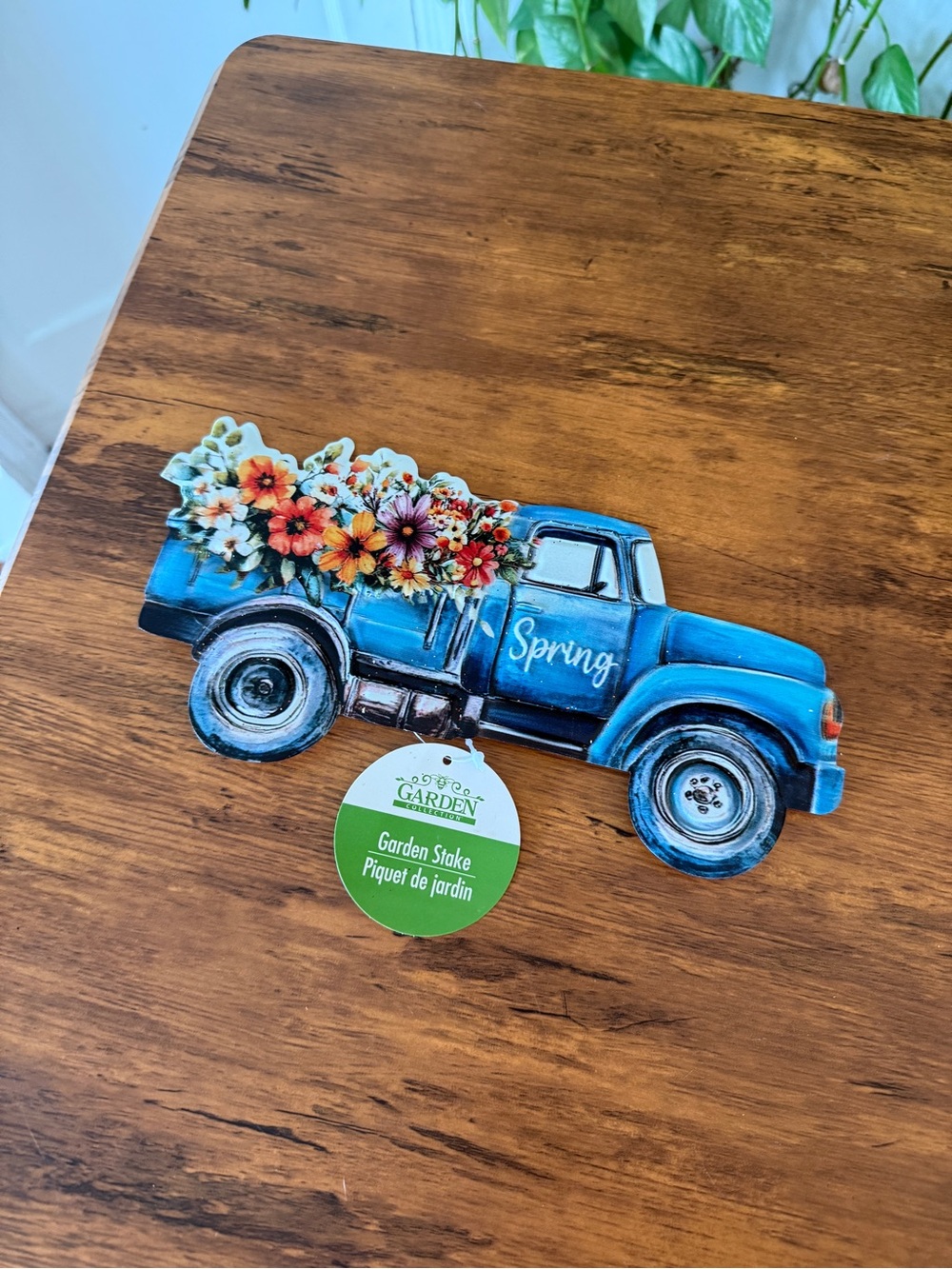 Blue Spring Truck Garden Stake topper- Decorative Floral Pickup